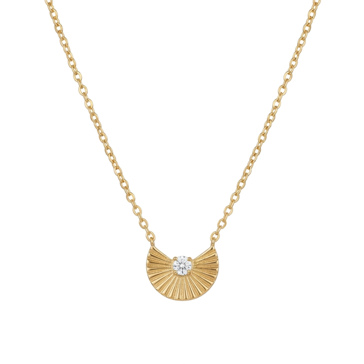 Golden Fan Crystal Charm Necklace