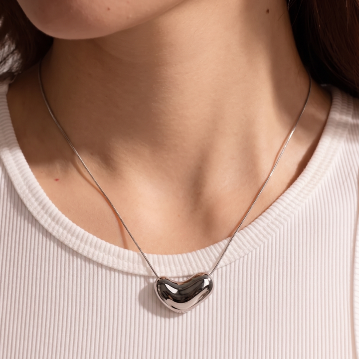 Silver Curved Bean Necklace