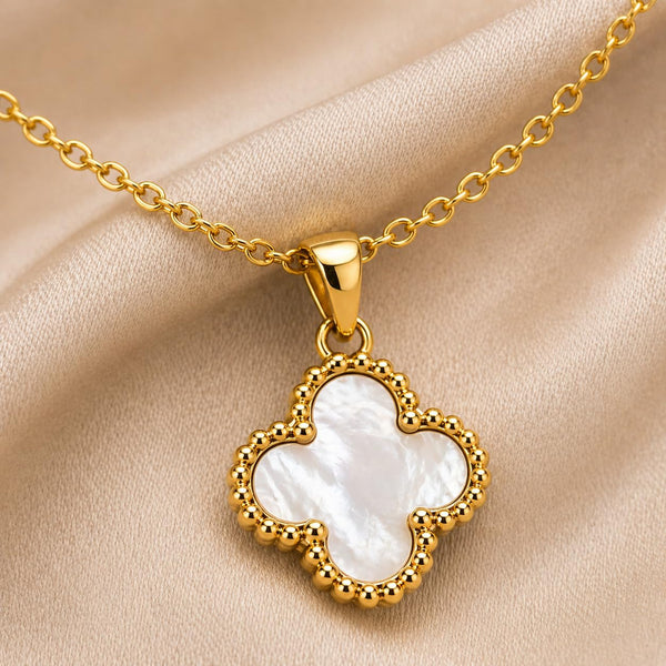 Clover Chaos Pendant Necklace - Gold-White