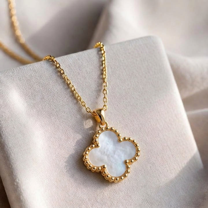 Clover Chaos Pendant Necklace - Gold-White