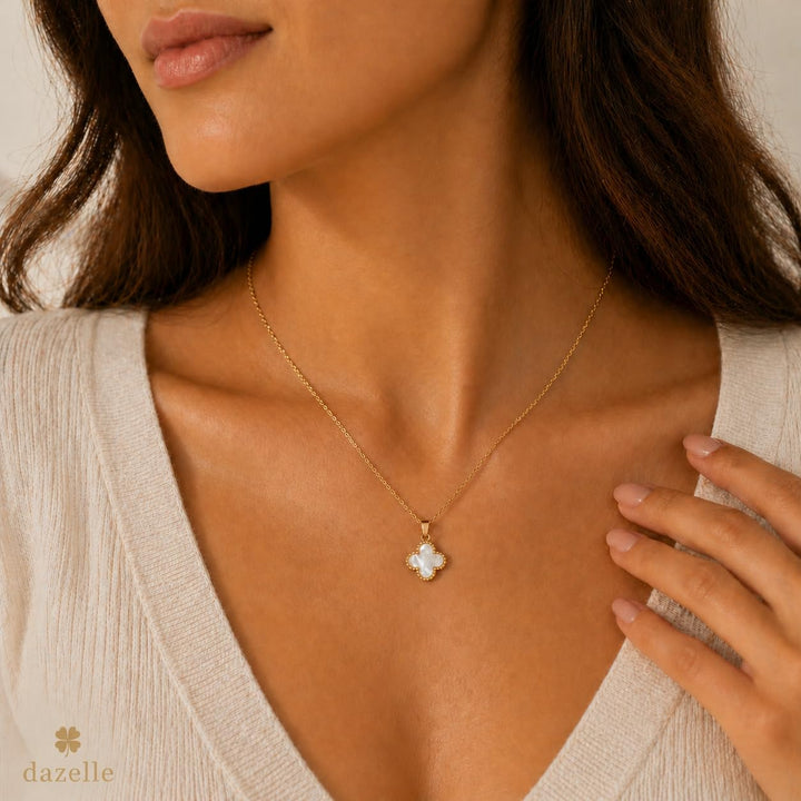 Clover Chaos Pendant Necklace - Gold-White