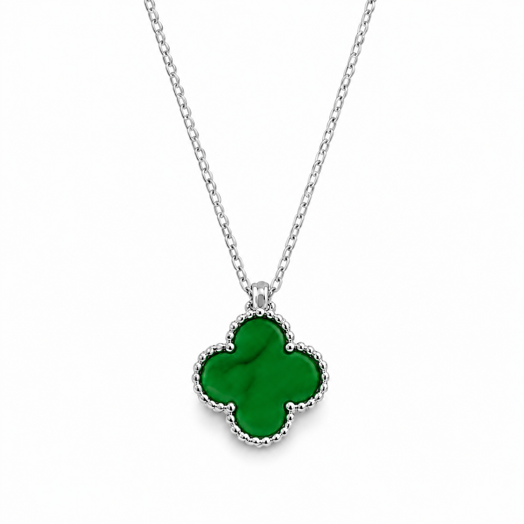 Clover Chaos Pendant Necklace - Silver-Green