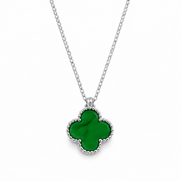 Clover Chaos Pendant Necklace - Silver-Green