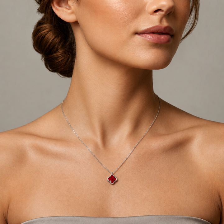 Clover Chaos Pendant Necklace - Silver-Red