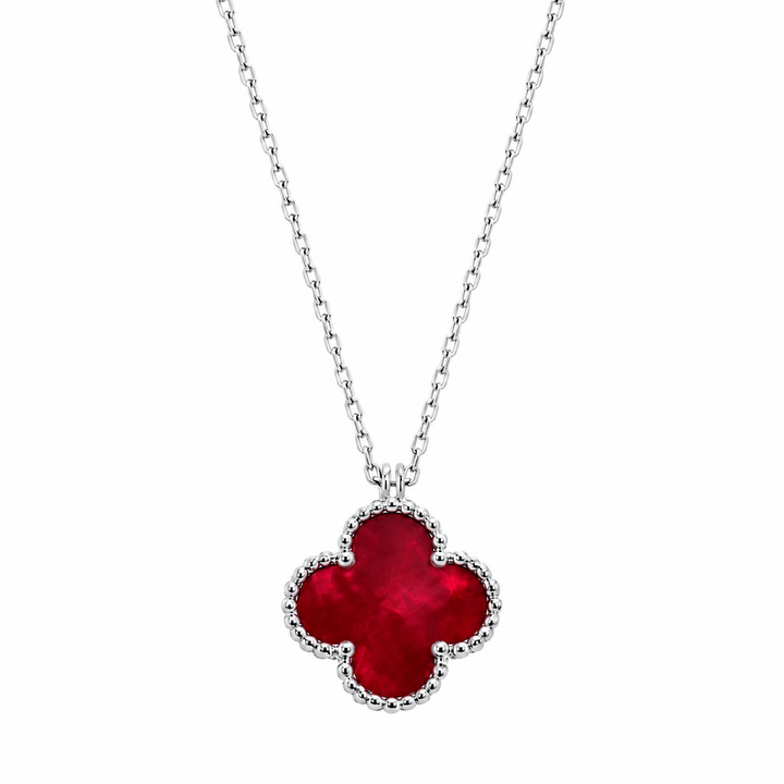 Clover Chaos Pendant Necklace - Silver-Red