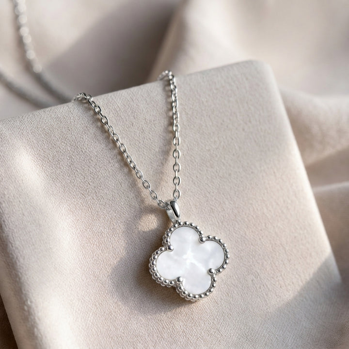 Clover Chaos Pendant Necklace - Silver-White