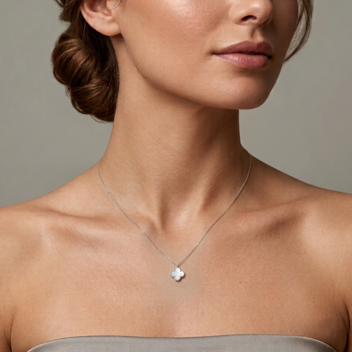 Clover Chaos Pendant Necklace - Silver-White