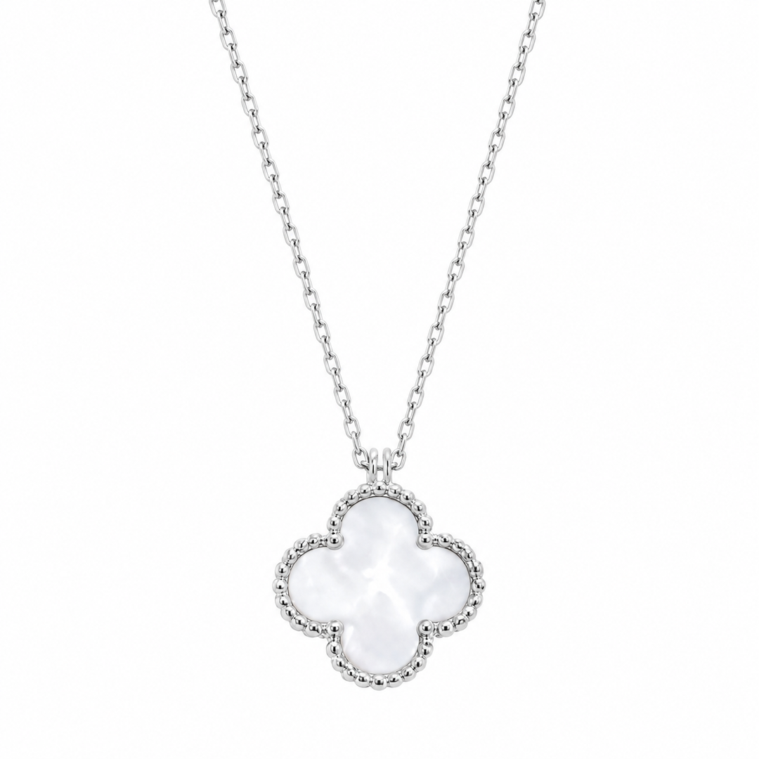Clover Chaos Pendant Necklace - Silver-White