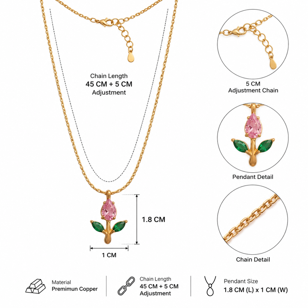 Tulip Rosebud Mini Pendant Necklace - Gold-Pink