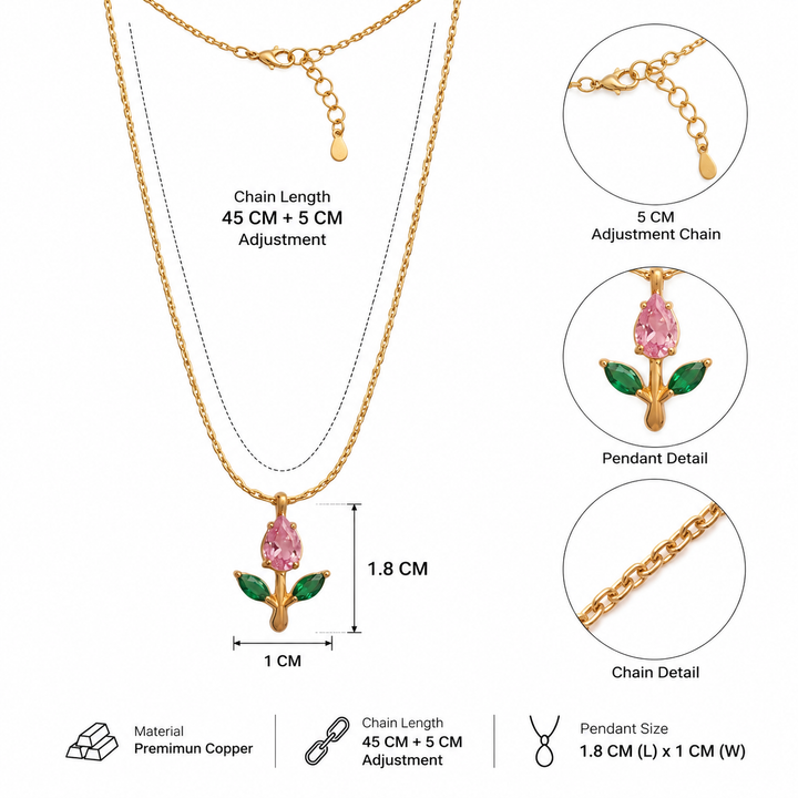 Tulip Rosebud Mini Pendant Necklace - Gold-Pink