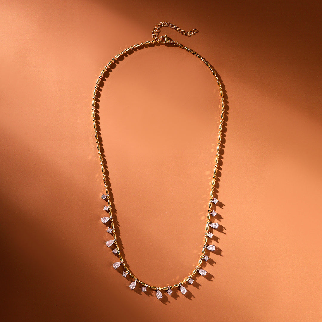 Crystal Leaf Drip Ball Chain Necklace