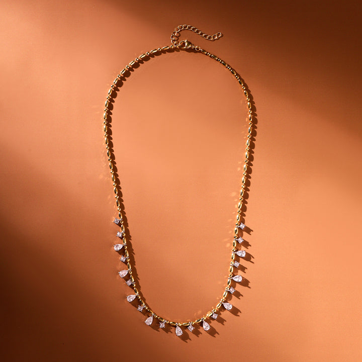Crystal Leaf Drip Ball Chain Necklace
