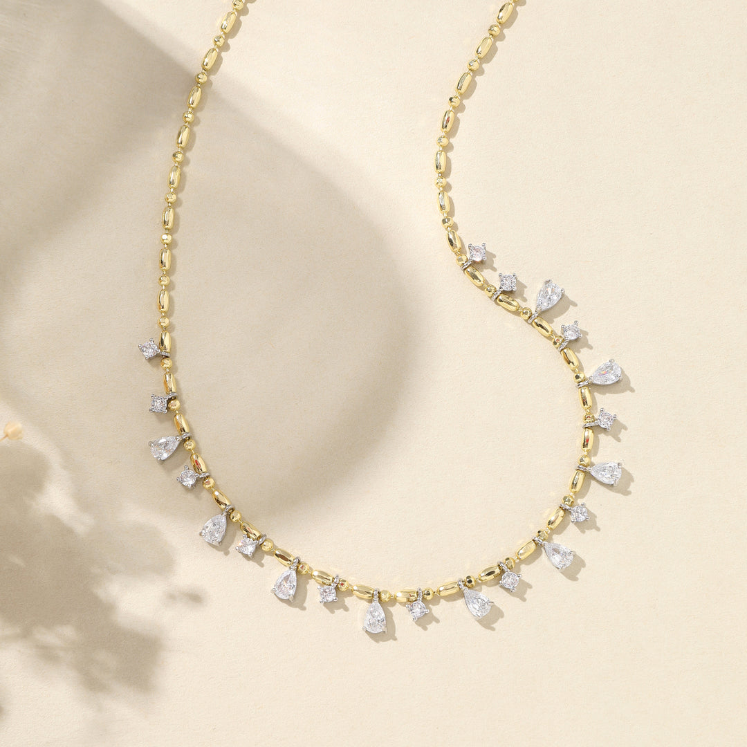 Crystal Leaf Drip Ball Chain Necklace