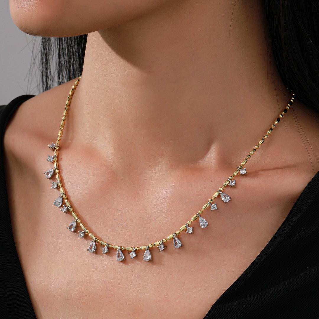 Crystal Leaf Drip Ball Chain Necklace