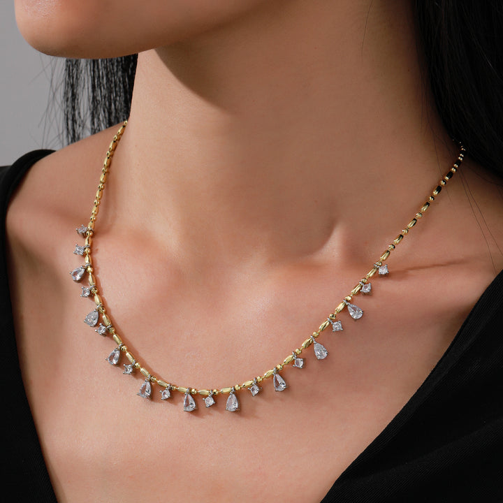 Crystal Leaf Drip Ball Chain Necklace