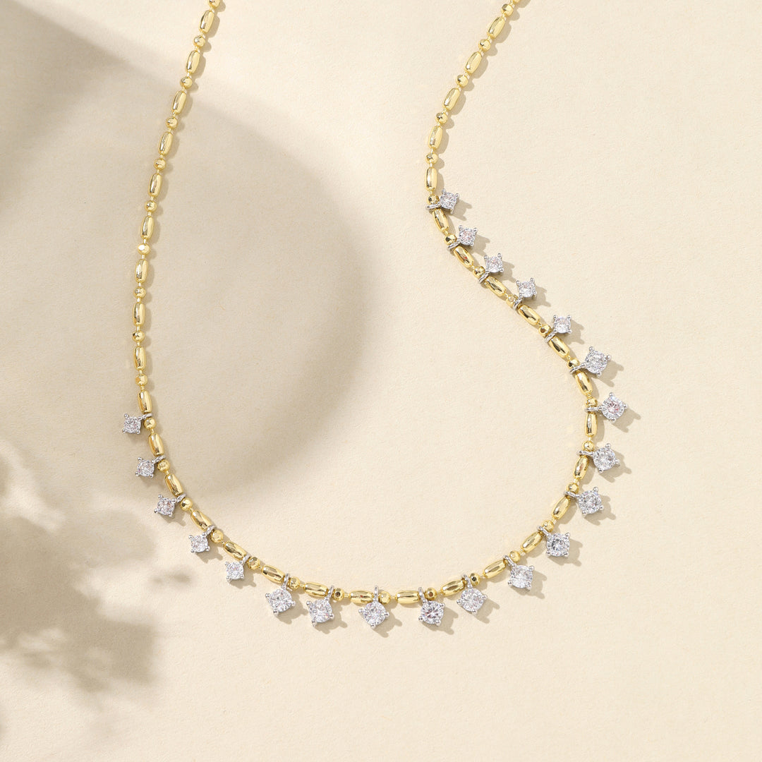 Crystal Fringe Ball Chain Necklace