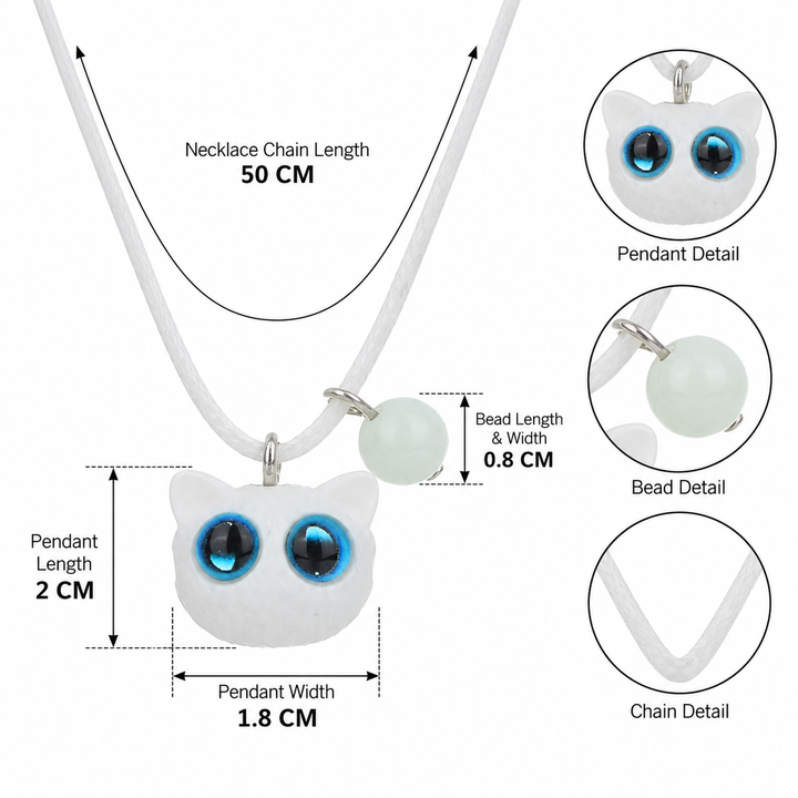 Cat Glowing Blue Necklace - White