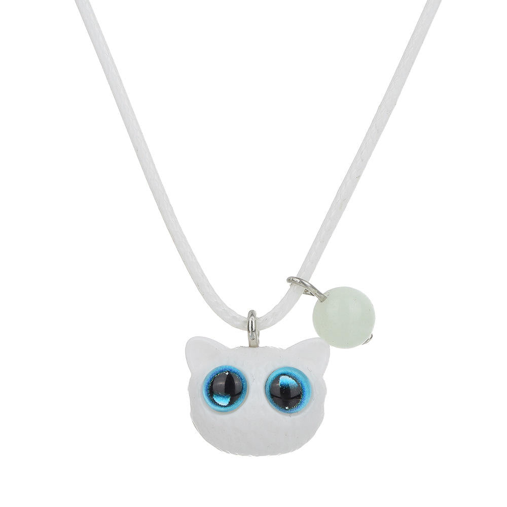 Cat Glowing Blue Necklace - White