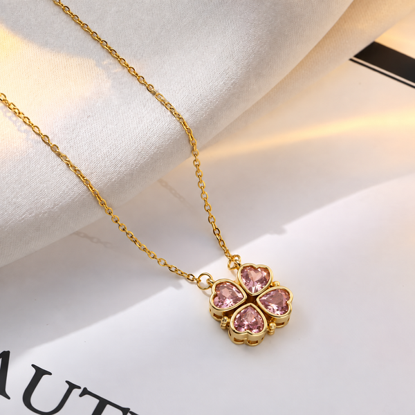 Lucky Fortune Magnetic 4-heart Clover Necklace - Pink