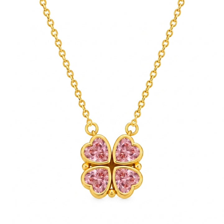 Lucky Fortune Magnetic 4-heart Clover Necklace - Pink