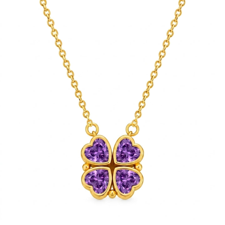 Lucky Fortune Magnetic 4-heart Clover Necklace - Purple