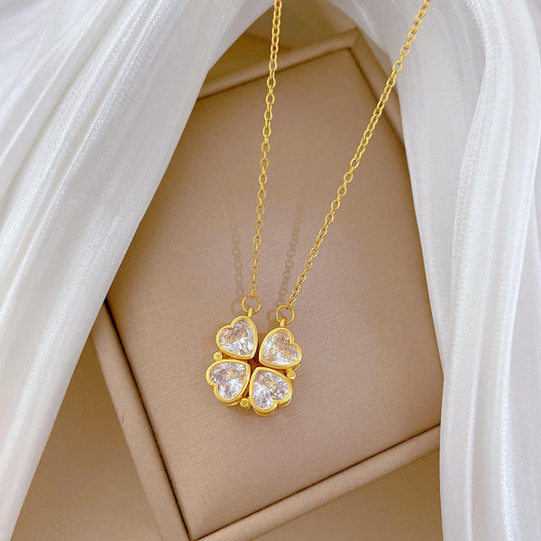 Lucky Fortune Magnetic 4-heart Clover Necklace