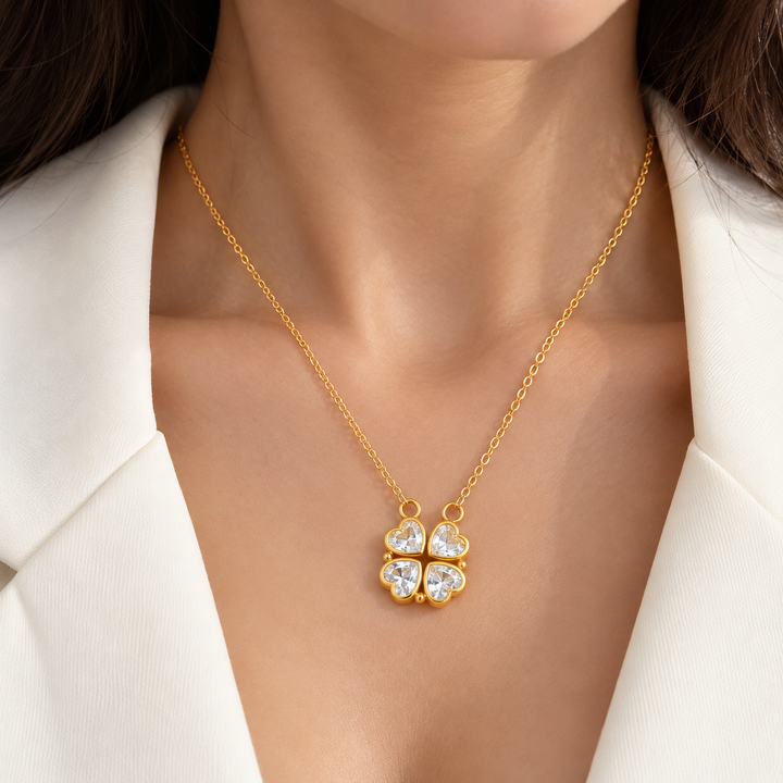 Lucky Fortune Magnetic 4-heart Clover Necklace
