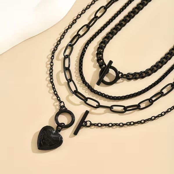 Midnight Heart Layered Necklace