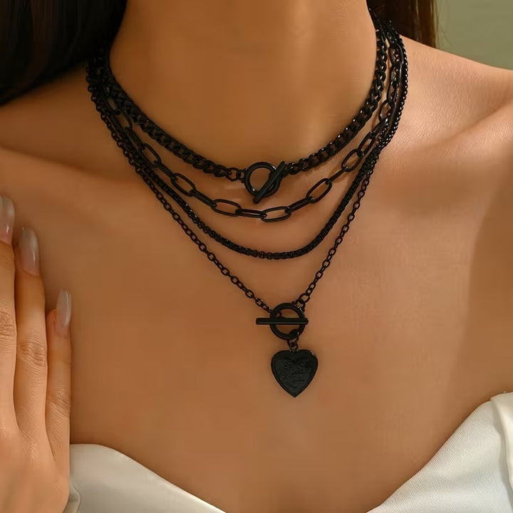 Midnight Heart Layered Necklace
