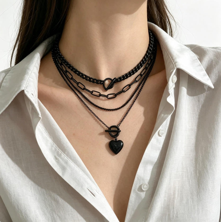 Midnight Heart Layered Necklace