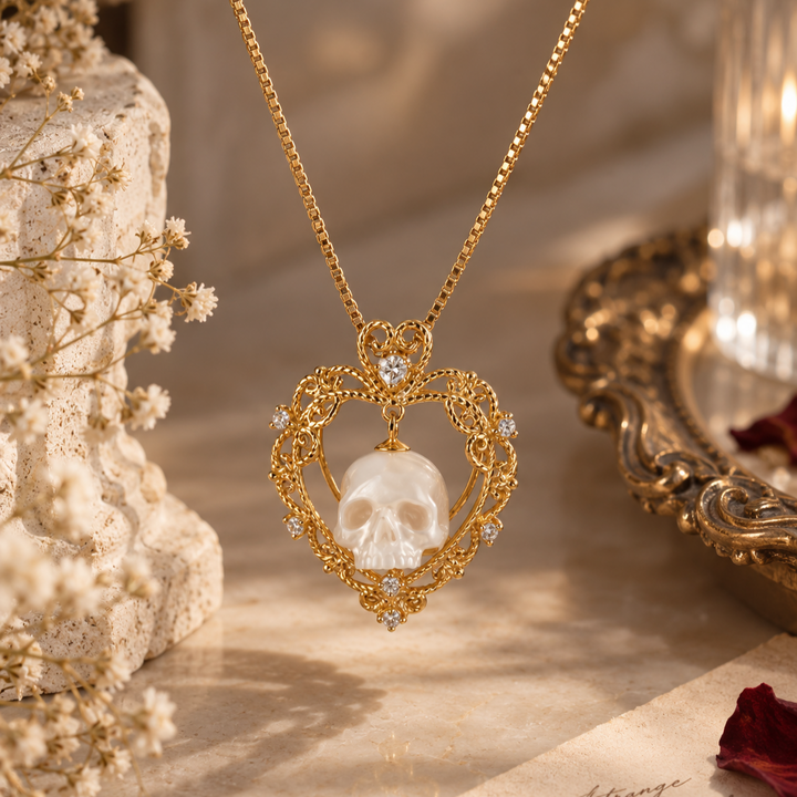 Golden Heart Skull Necklace