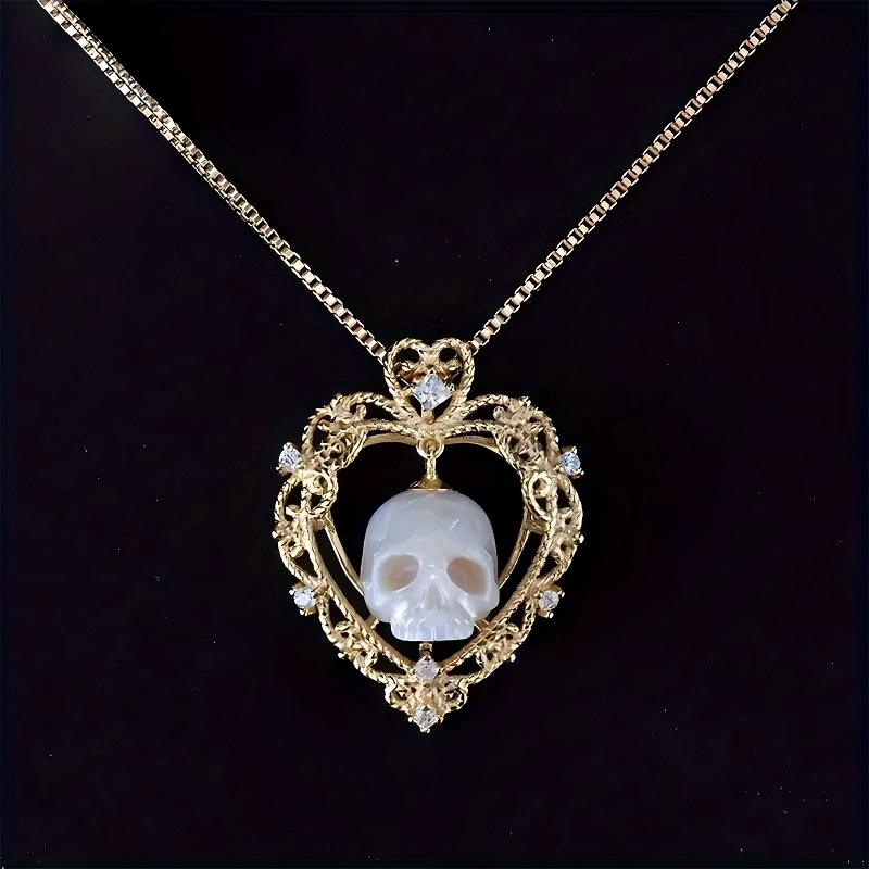 Golden Heart Skull Necklace