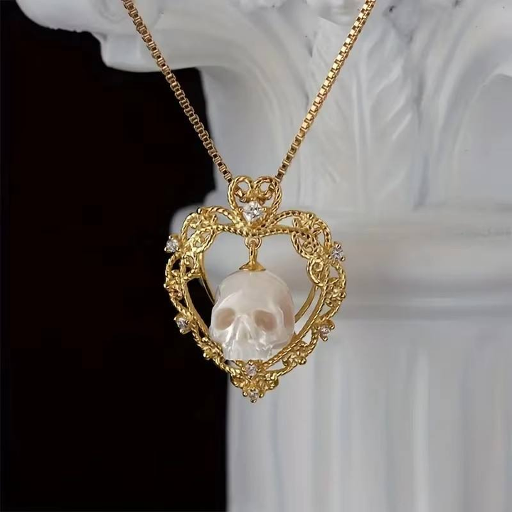 Golden Heart Skull Necklace