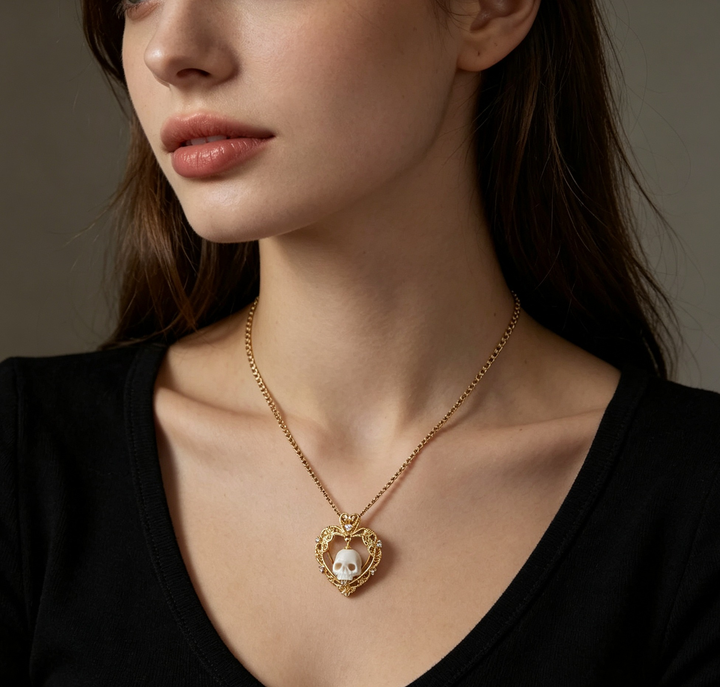 Golden Heart Skull Necklace