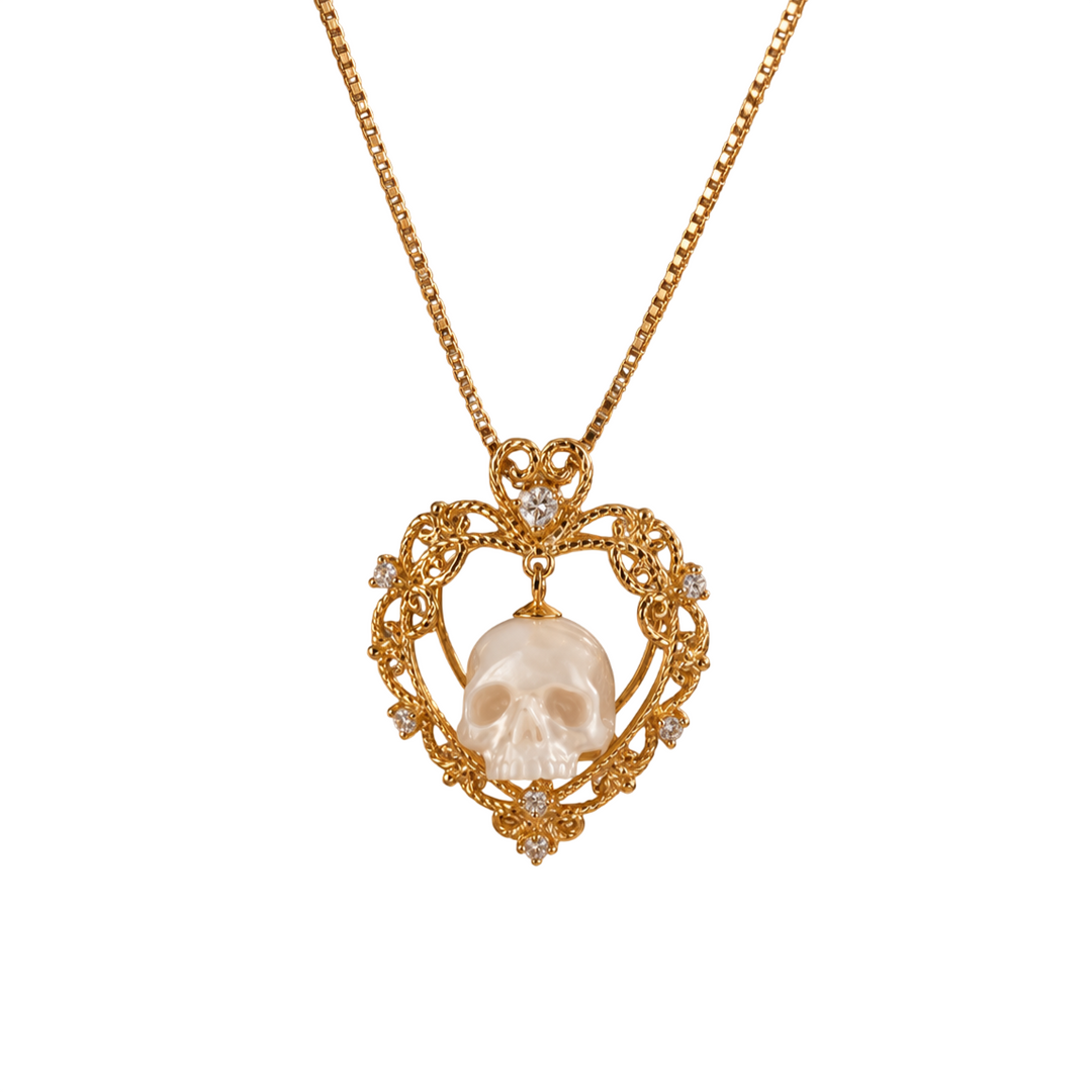 Golden Heart Skull Necklace