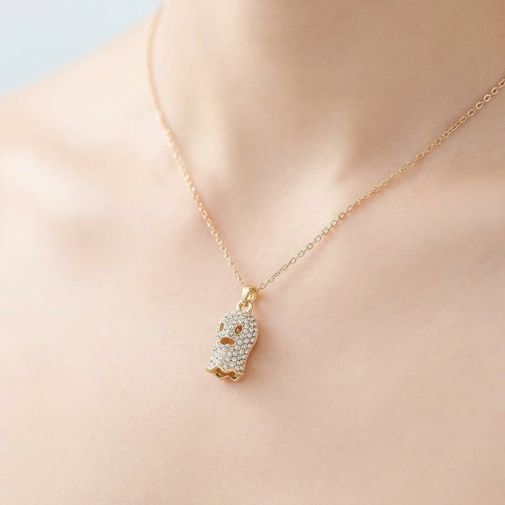 Crystal Skull Gold Toned Necklace
