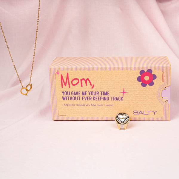 “Forever in My Heart, Maa” – Elegant Necklace With Heart Ring Gift Set For Mothers