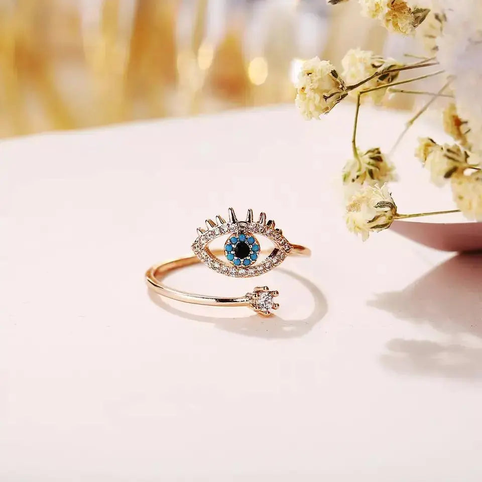 Cute Evil Eye Adjustable Ring - Rose Gold - Salty Accessories