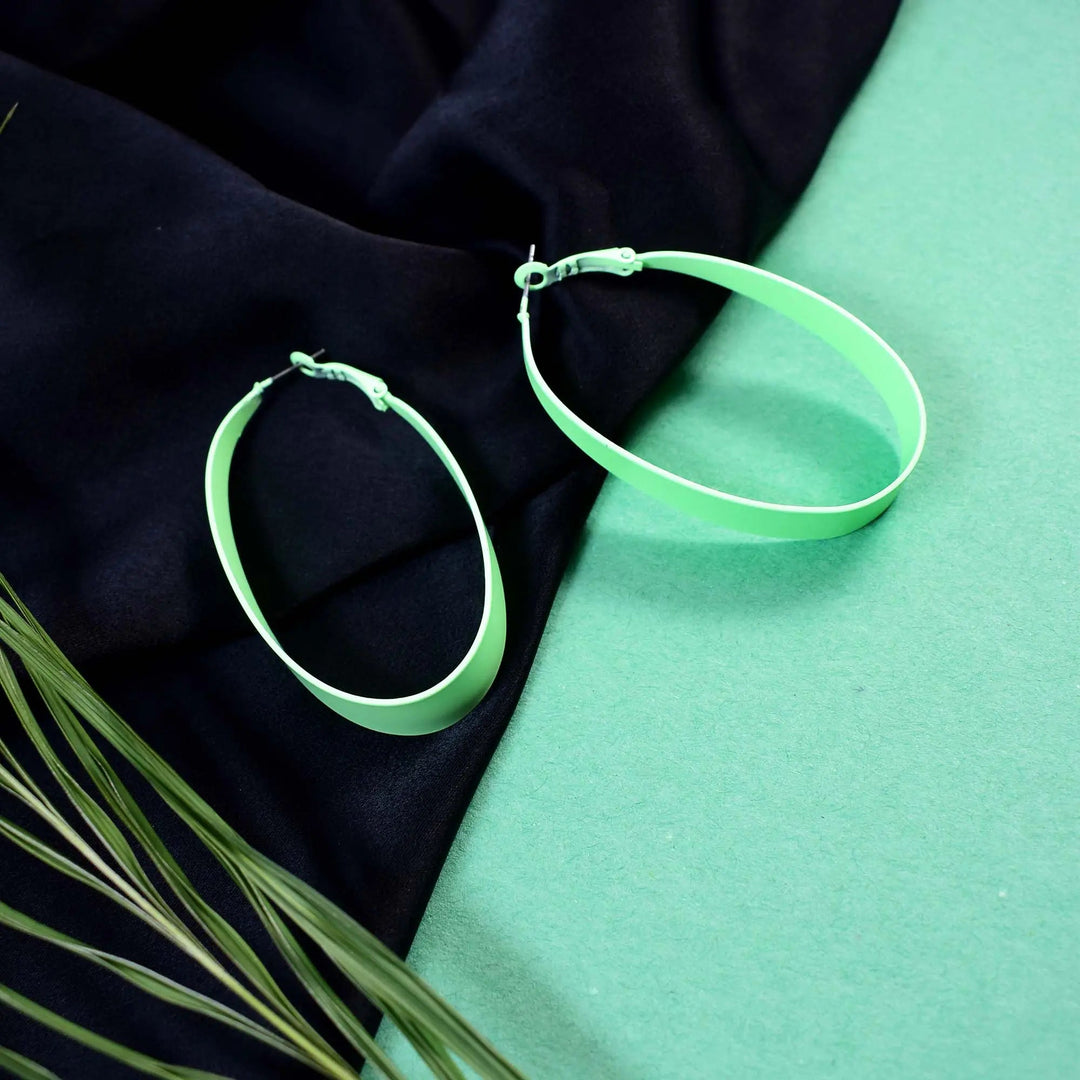 Neon Green Oval Exaggerated Big Hoop Earrings - Salty Accessories