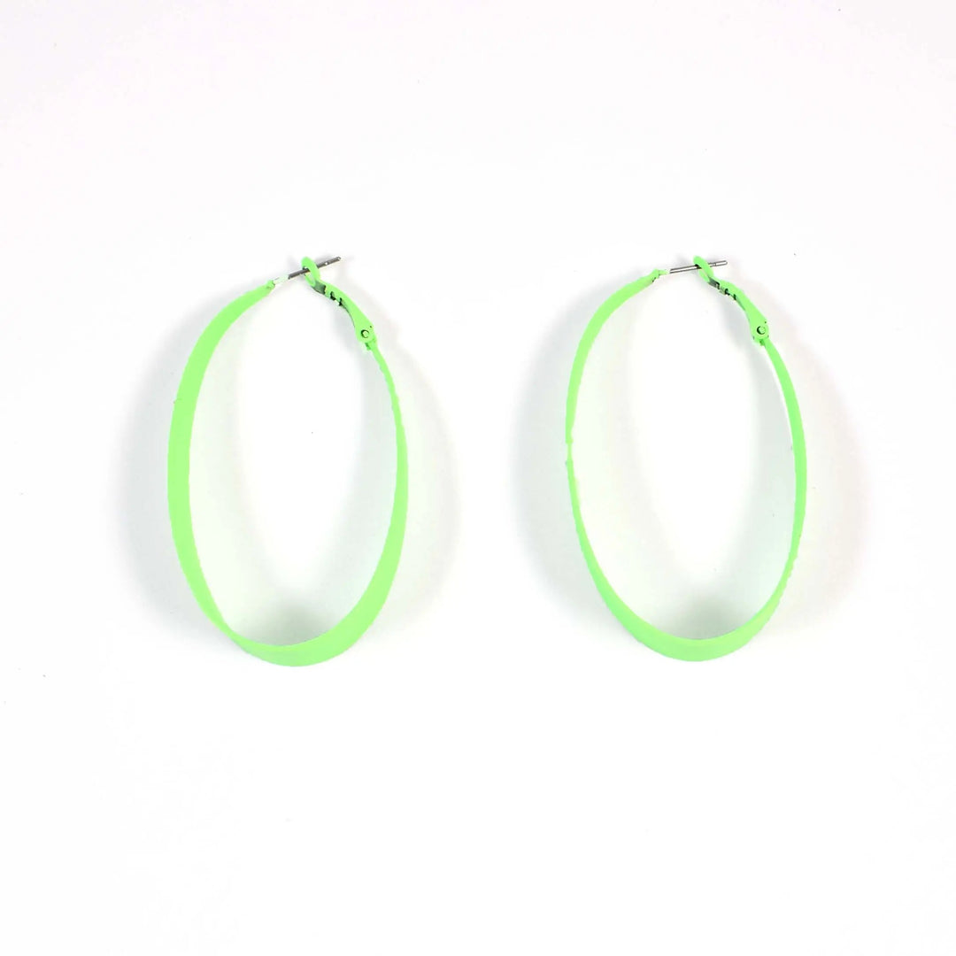 Neon Green Oval Exaggerated Big Hoop Earrings - Salty Accessories