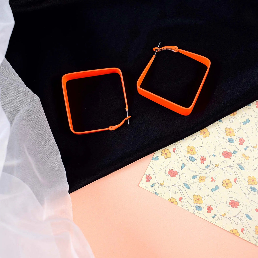 Neon Orange Square Exaggerated Big Hoop Earrings - Salty Accessories