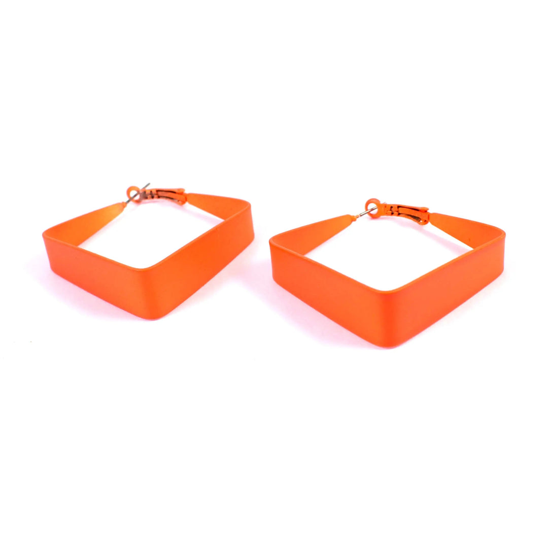Neon Orange Square Exaggerated Big Hoop Earrings - Salty Accessories