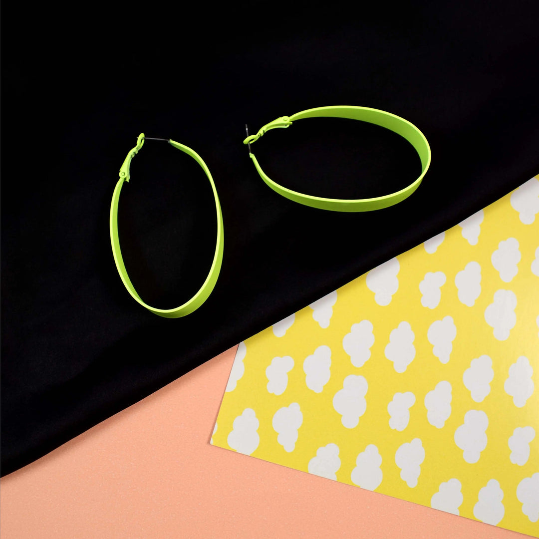 Neon Yellow Oval Exaggerated Big Hoop Earrings - Salty Accessories