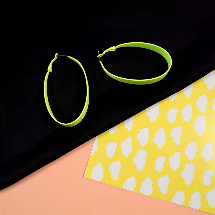 Neon Yellow Oval Exaggerated Big Hoop Earrings - Salty Accessories