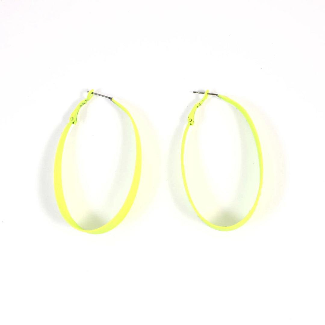 Neon Yellow Oval Exaggerated Big Hoop Earrings - Salty Accessories