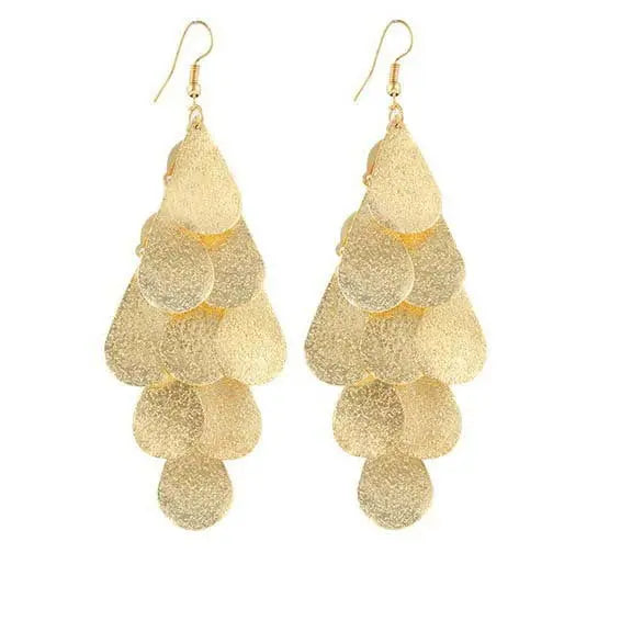 Nightclub Exaggerated Tassel Frosted Disc Gold Earrings