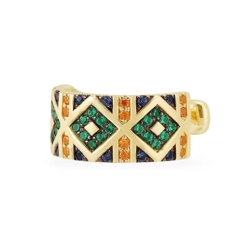 No-Piercing Green Diamond Gold Plated Hoops Cuffs Earrings - Salty Accessories