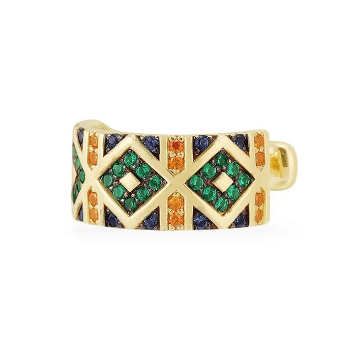 No-Piercing Green Diamond Gold Plated Hoops Cuffs Earrings - Salty Accessories