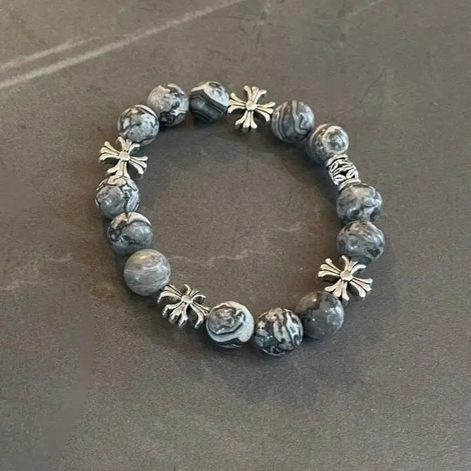 Noctis Bead Bracelet in Marbled Grey Stone | Salty