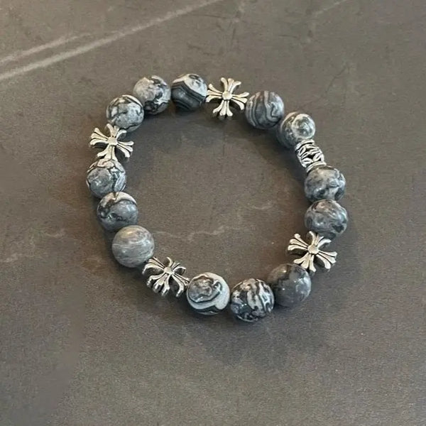 Noctis Bead Bracelet in Marbled Grey Stone
